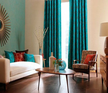 Бирюзовые шторы в интерьере – фантазия цвета