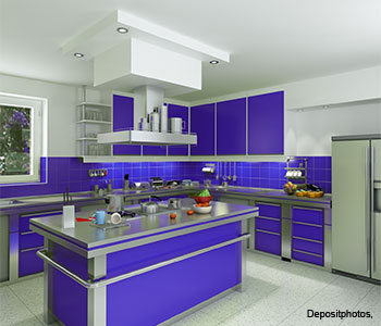 Оформление интерьера синей кухни