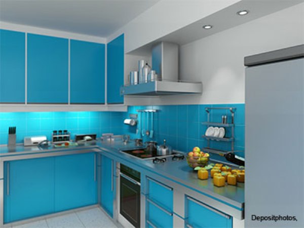 Оформление интерьера синей кухни